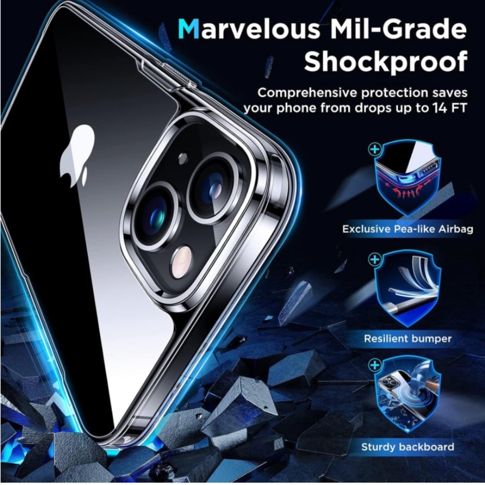 New for iPhone 15 Case14, 13 Case Clear Mil-Grade Drop Protection